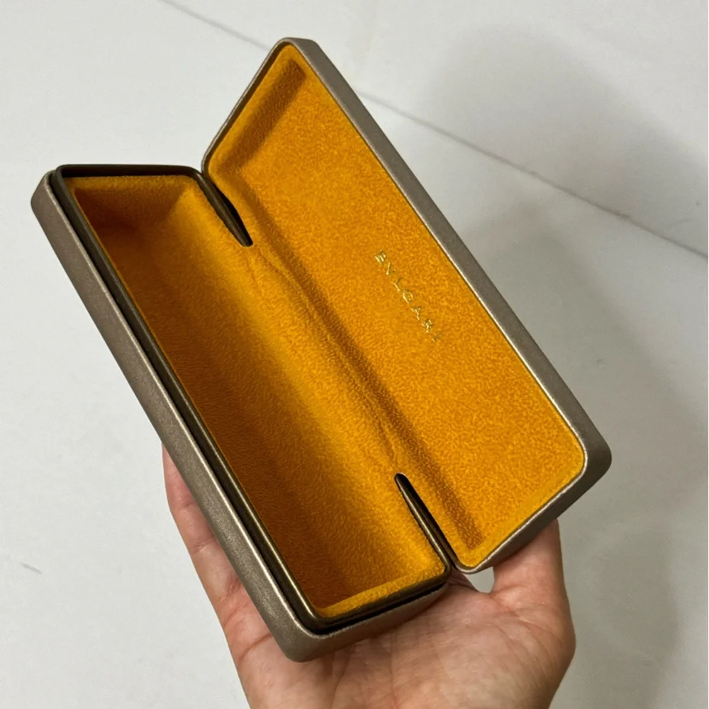 BVLGARI Sunglasses only Hard Case Gold Clamshell Eyeglasses Case Orange Interior